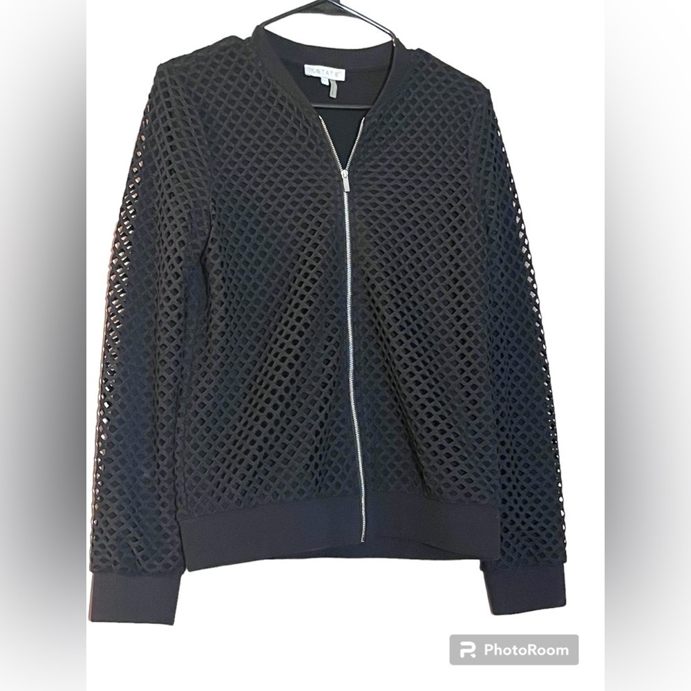 1.STATE Game On Black Sheer Mesh Street wear Bomber Jacket Whimsigoth Goth Small